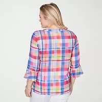 Alfred Dunner Womens Split Crew Neck 3/4 Sleeve Blouse