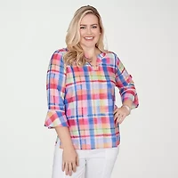 Alfred Dunner Womens Split Crew Neck 3/4 Sleeve Blouse