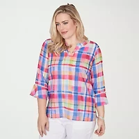 Alfred Dunner Womens Split Crew Neck 3/4 Sleeve Blouse