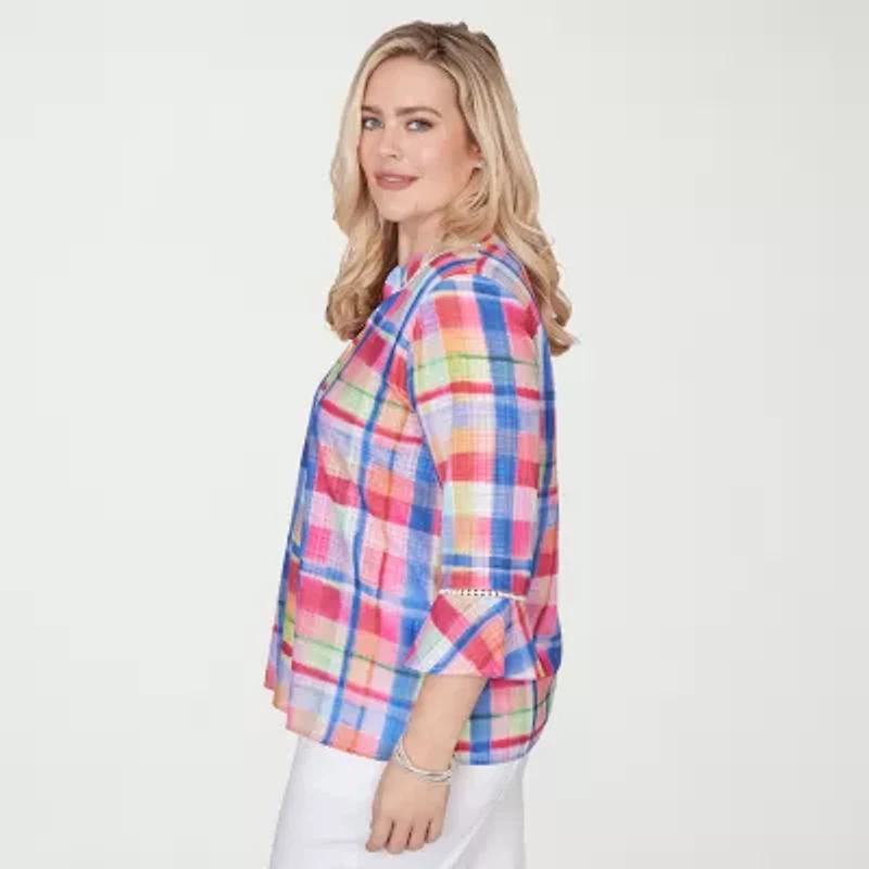 Alfred Dunner Womens Split Crew Neck 3/4 Sleeve Blouse