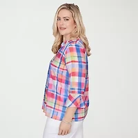 Alfred Dunner Womens Split Crew Neck 3/4 Sleeve Blouse