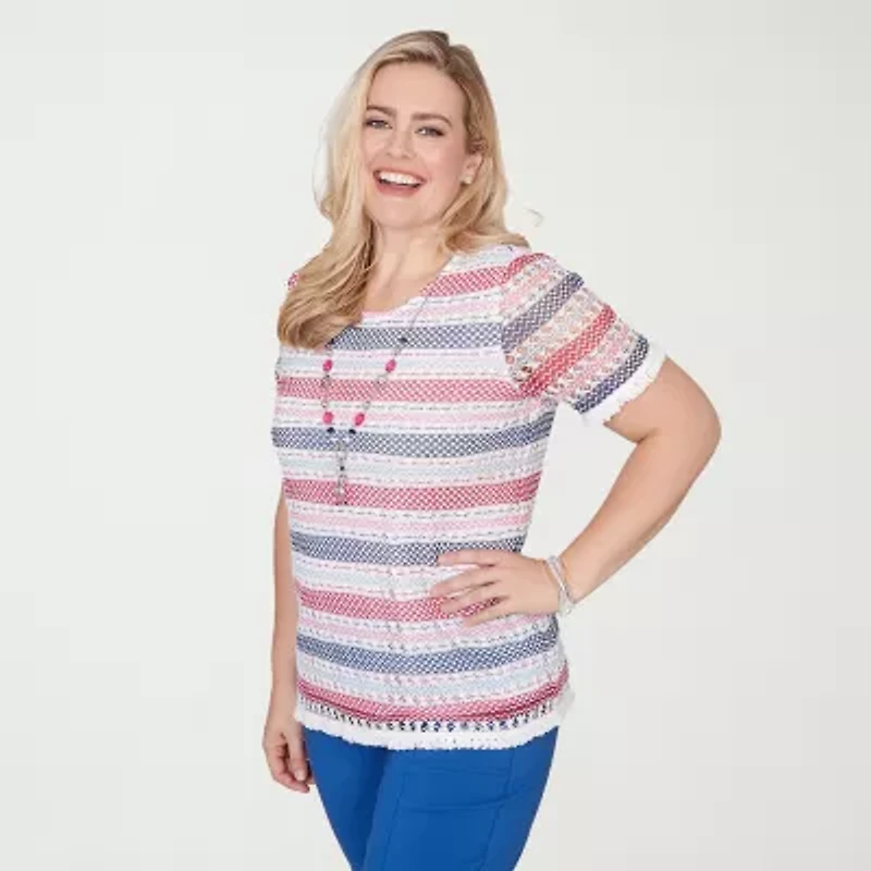 Alfred Dunner Womens Crew Neck Short Sleeve T-Shirt