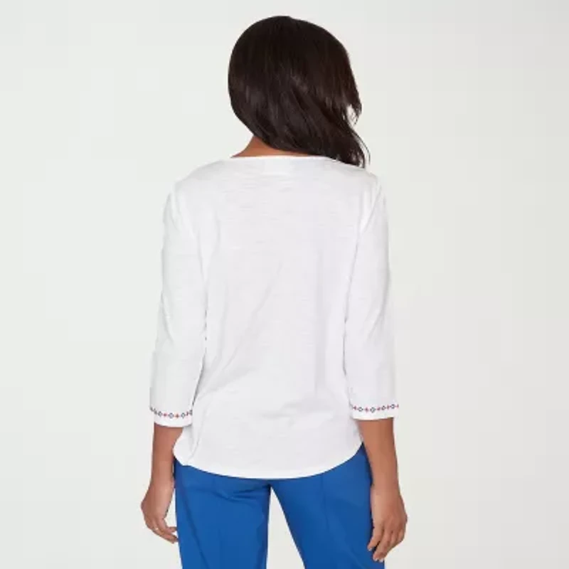 Alfred Dunner Womens V Neck 3/4 Sleeve T-Shirt