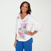 Alfred Dunner Womens V Neck 3/4 Sleeve T-Shirt