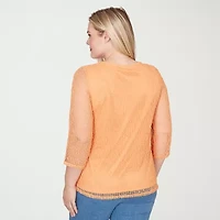 Alfred Dunner Womens Crew Neck 3/4 Sleeve T-Shirt