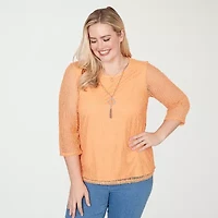 Alfred Dunner Womens Crew Neck 3/4 Sleeve T-Shirt