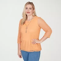 Alfred Dunner Womens Crew Neck 3/4 Sleeve T-Shirt