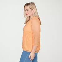 Alfred Dunner Womens Crew Neck 3/4 Sleeve T-Shirt