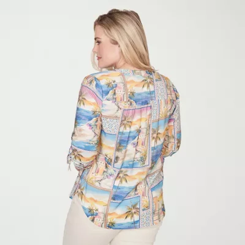 Alfred Dunner Womens V Neck 3/4 Sleeve Blouse