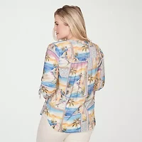 Alfred Dunner Womens V Neck 3/4 Sleeve Blouse