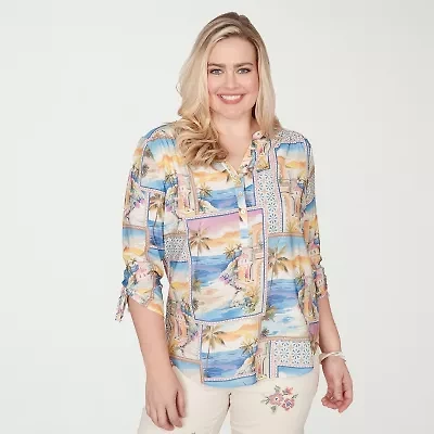 Alfred Dunner Womens V Neck 3/4 Sleeve Blouse