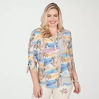 Alfred Dunner Womens V Neck 3/4 Sleeve Blouse