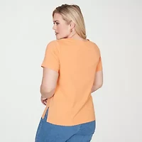 Alfred Dunner Womens Crew Neck Short Sleeve T-Shirt