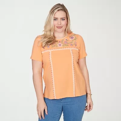 Alfred Dunner Womens Crew Neck Short Sleeve T-Shirt