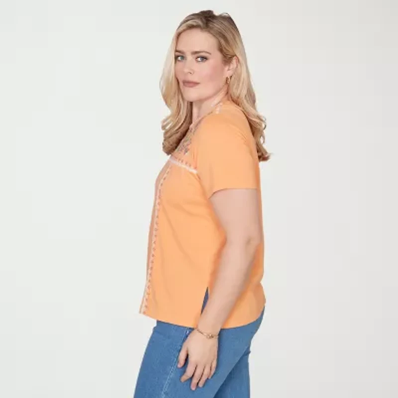 Alfred Dunner Womens Crew Neck Short Sleeve T-Shirt