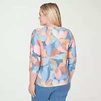 Alfred Dunner Womens V Neck 3/4 Sleeve T-Shirt