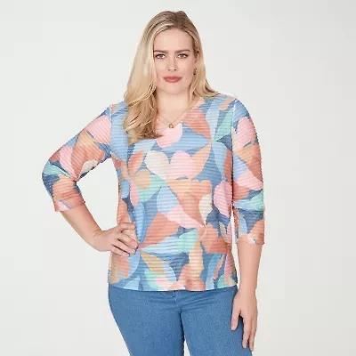 Alfred Dunner Womens V Neck 3/4 Sleeve T-Shirt