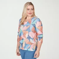 Alfred Dunner Womens V Neck 3/4 Sleeve T-Shirt