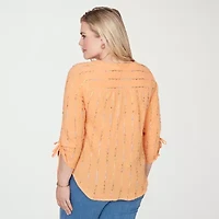 Alfred Dunner Womens Split Crew Neck 3/4 Sleeve Blouse