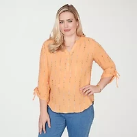 Alfred Dunner Womens Split Crew Neck 3/4 Sleeve Blouse