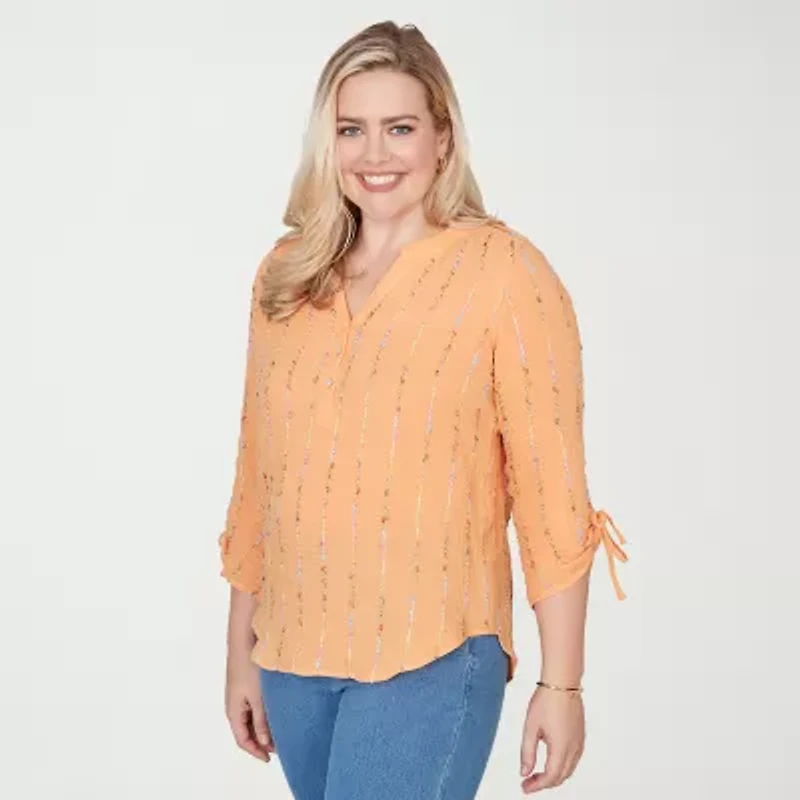 Alfred Dunner Womens Split Crew Neck 3/4 Sleeve Blouse