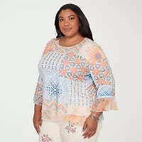 Alfred Dunner Womens Plus Crew Neck 3/4 Sleeve T-Shirt