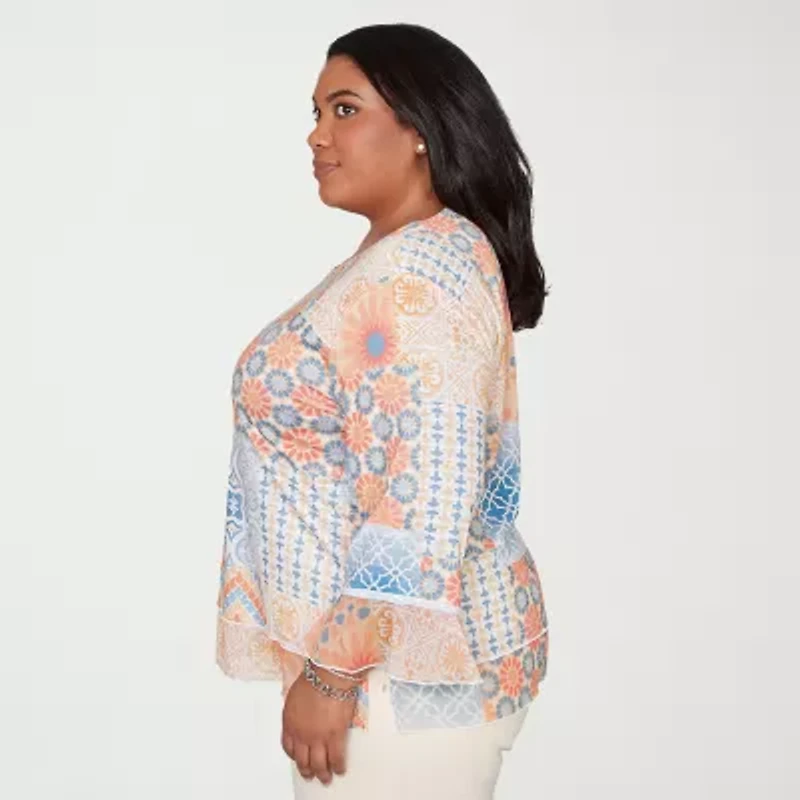 Alfred Dunner Womens Plus Crew Neck 3/4 Sleeve T-Shirt