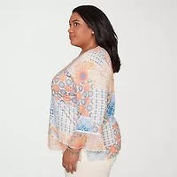 Alfred Dunner Womens Plus Crew Neck 3/4 Sleeve T-Shirt