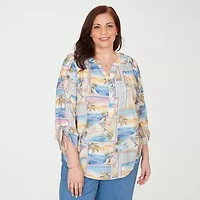 Alfred Dunner Womens Plus Split Crew Neck 3/4 Sleeve Blouse