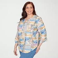 Alfred Dunner Womens Plus Split Crew Neck 3/4 Sleeve Blouse