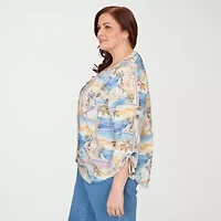 Alfred Dunner Womens Plus Split Crew Neck 3/4 Sleeve Blouse