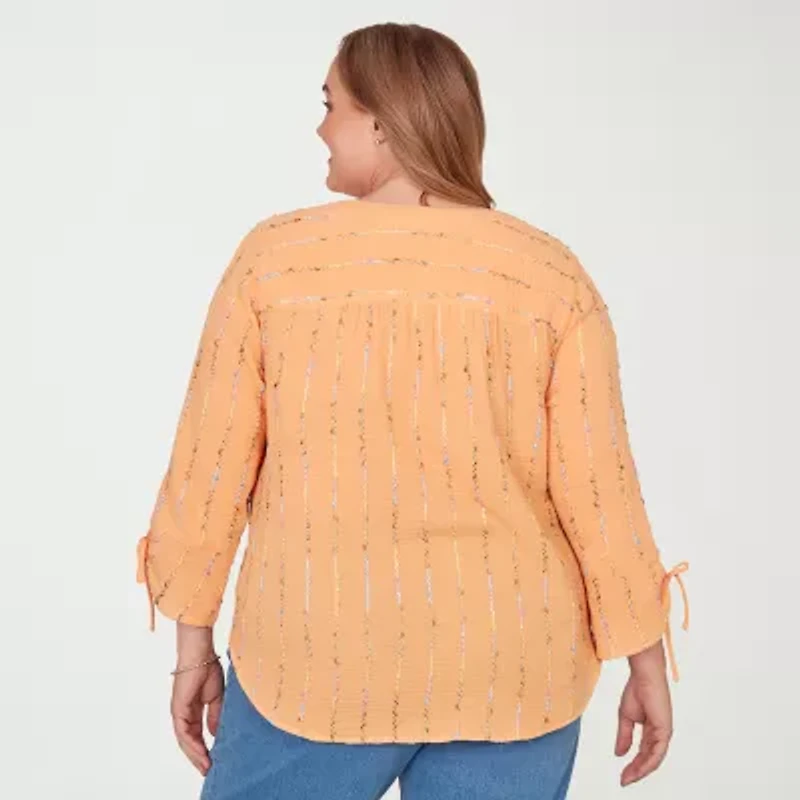 Alfred Dunner Womens Plus Split Crew Neck 3/4 Sleeve Blouse