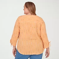 Alfred Dunner Womens Plus Split Crew Neck 3/4 Sleeve Blouse