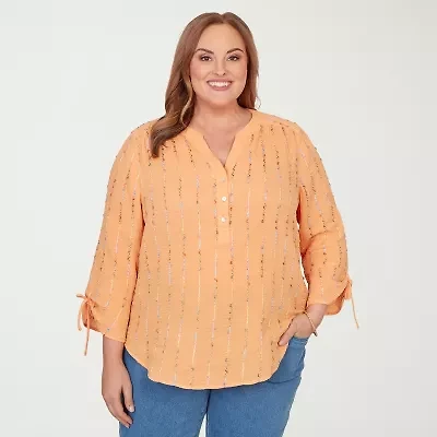 Alfred Dunner Womens Plus Split Crew Neck 3/4 Sleeve Blouse