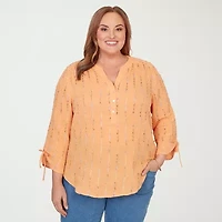 Alfred Dunner Womens Plus Split Crew Neck 3/4 Sleeve Blouse