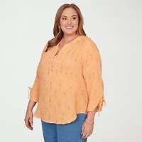 Alfred Dunner Womens Plus Split Crew Neck 3/4 Sleeve Blouse