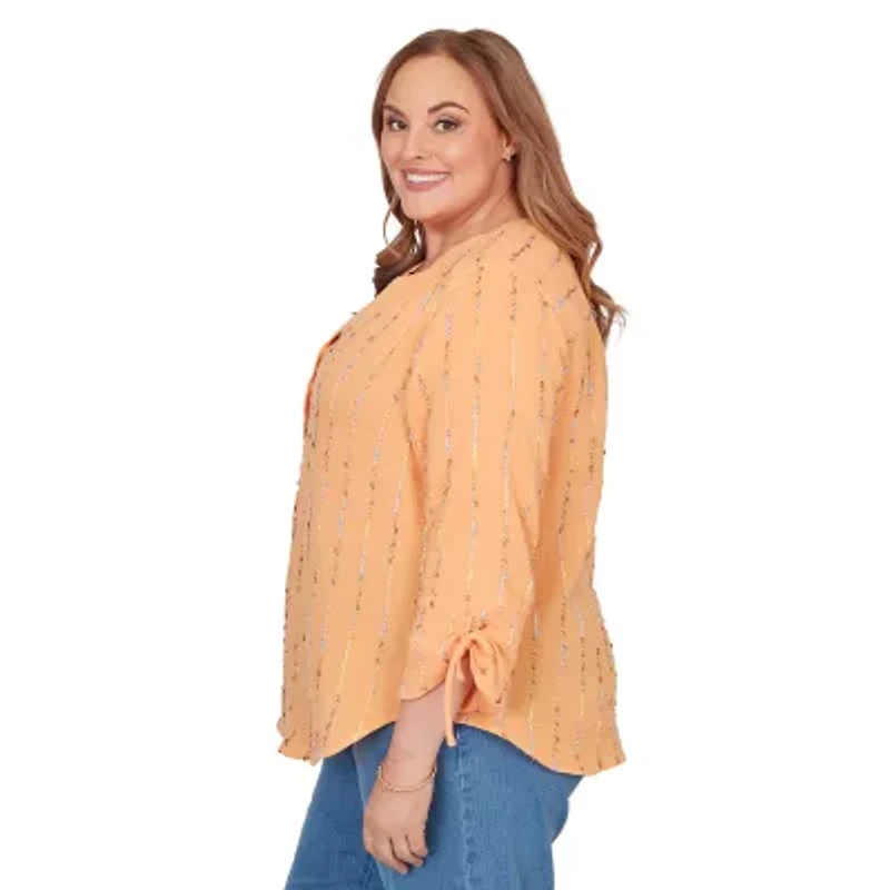 Alfred Dunner Womens Plus Split Crew Neck 3/4 Sleeve Blouse