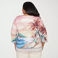 Alfred Dunner Womens Plus Split Crew Neck 3/4 Sleeve T-Shirt