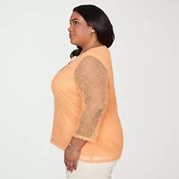 Alfred Dunner Womens Plus Crew Neck 3/4 Sleeve T-Shirt