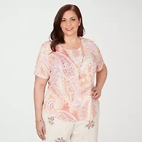 Alfred Dunner Womens Plus Crew Neck Short Sleeve T-Shirt