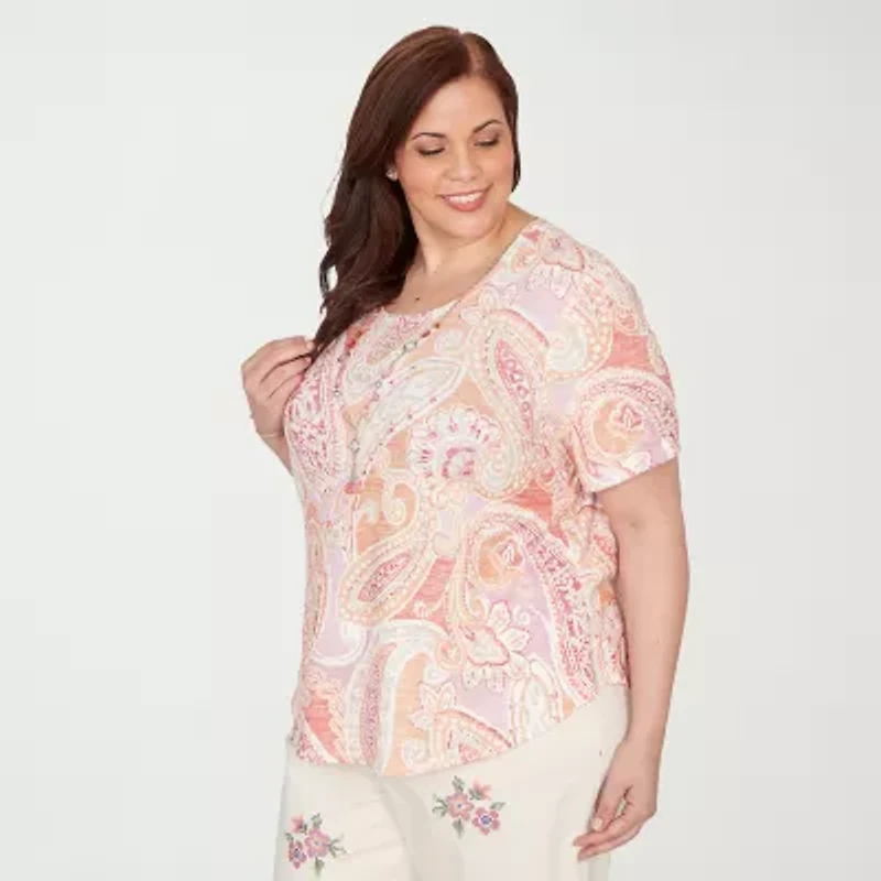 Alfred Dunner Womens Plus Crew Neck Short Sleeve T-Shirt