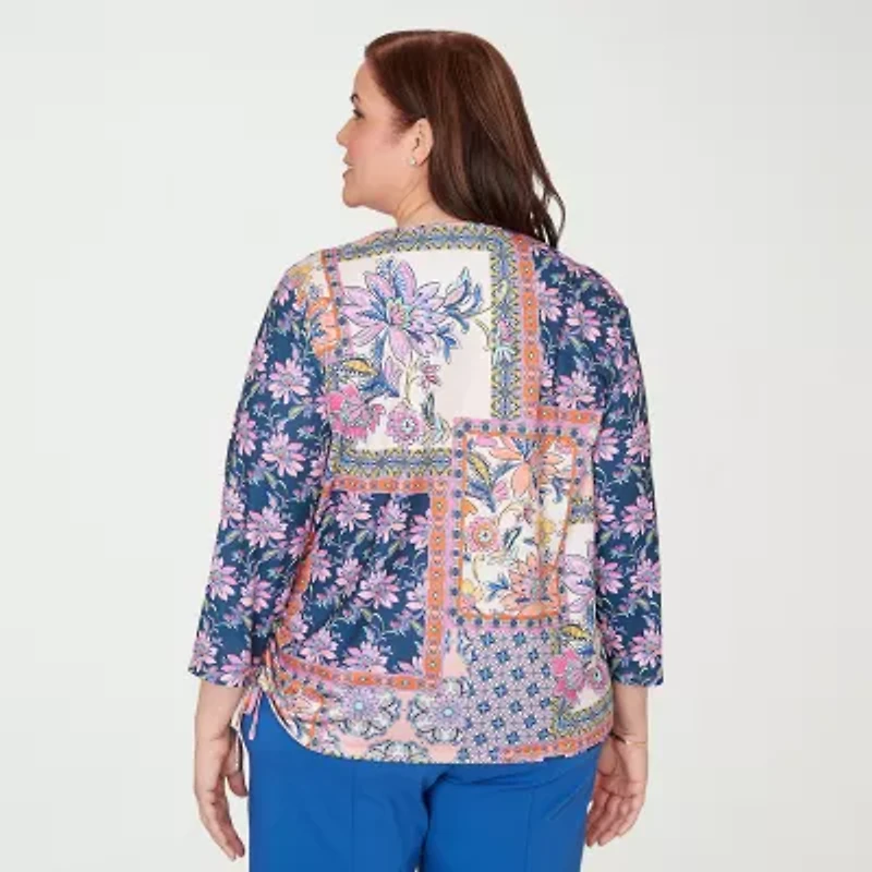 Alfred Dunner Womens Plus Crew Neck 3/4 Sleeve T-Shirt