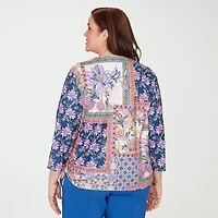 Alfred Dunner Womens Plus Crew Neck 3/4 Sleeve T-Shirt