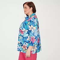 Alfred Dunner Womens Plus Cuffed 3/4 Sleeve Button-Down Shirt
