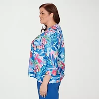 Alfred Dunner Womens Plus Crew Neck 3/4 Sleeve T-Shirt