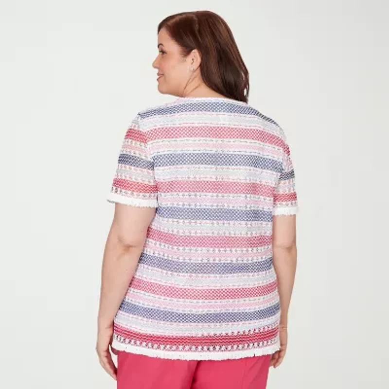 Alfred Dunner Womens Plus Crew Neck Short Sleeve T-Shirt