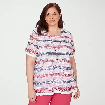 Alfred Dunner Womens Plus Crew Neck Short Sleeve T-Shirt