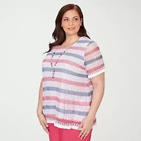 Alfred Dunner Womens Plus Crew Neck Short Sleeve T-Shirt