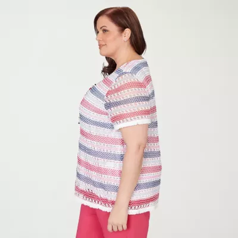 Alfred Dunner Womens Plus Crew Neck Short Sleeve T-Shirt