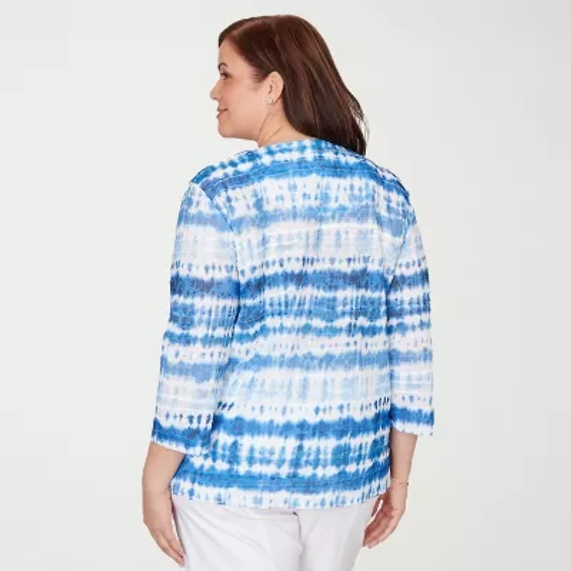 Alfred Dunner Womens Plus Crew Neck 3/4 Sleeve T-Shirt